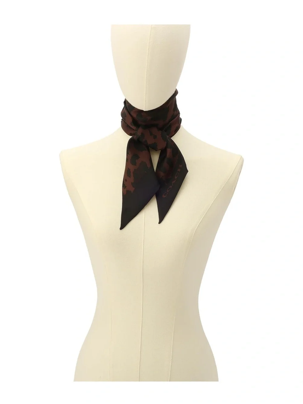 New Coach Leopard Print Wide Silk Skinny Scarf in Brown and Black - Picture 6 of 6